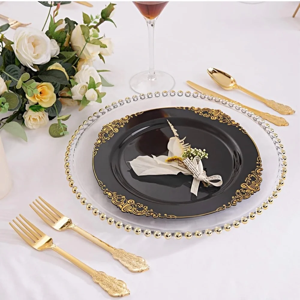 Elegant Black and Gold Dinner Plates 100pcs